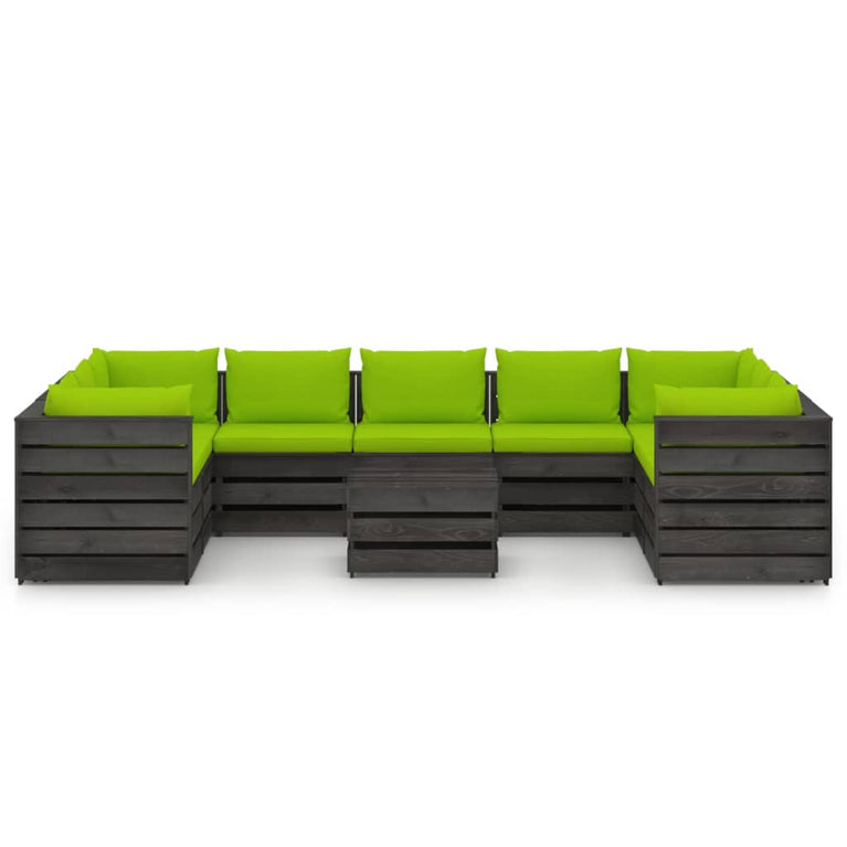 10-delige Loungeset met kussens grijs geïmpregneerd hout MeubelReus