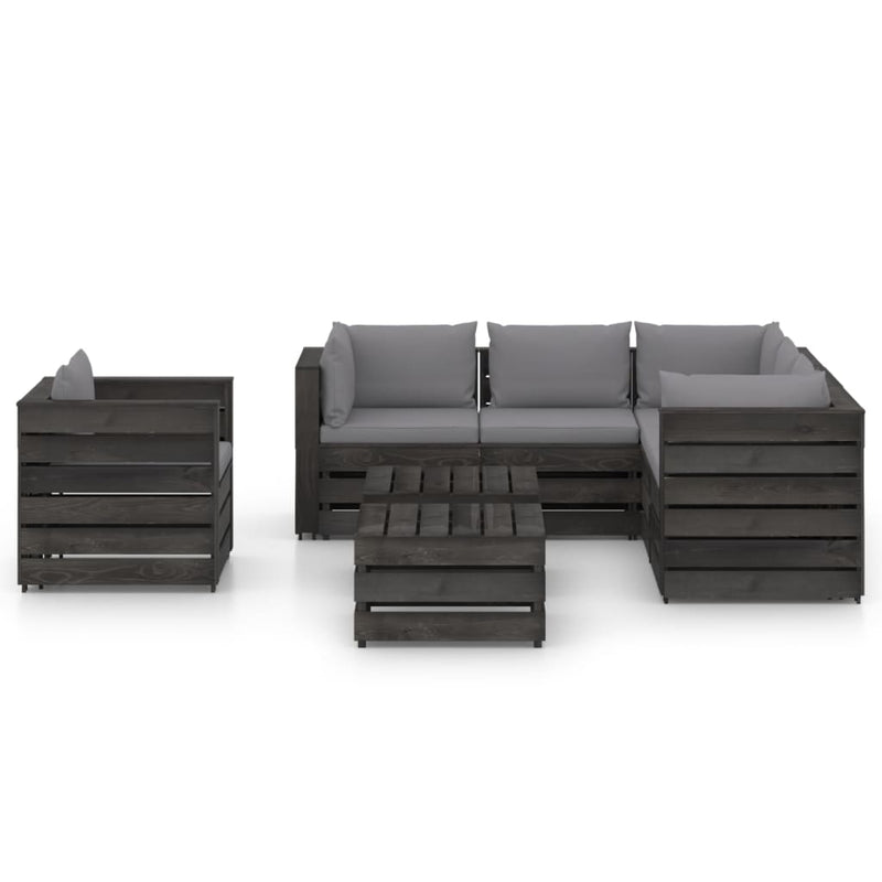 8-delige Loungeset met kussens grijs geïmpregneerd hout MeubelReus