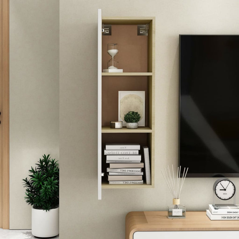 Tv-meubel 30,5x30x90 cm spaanplaat wit en sonoma eikenkleurig