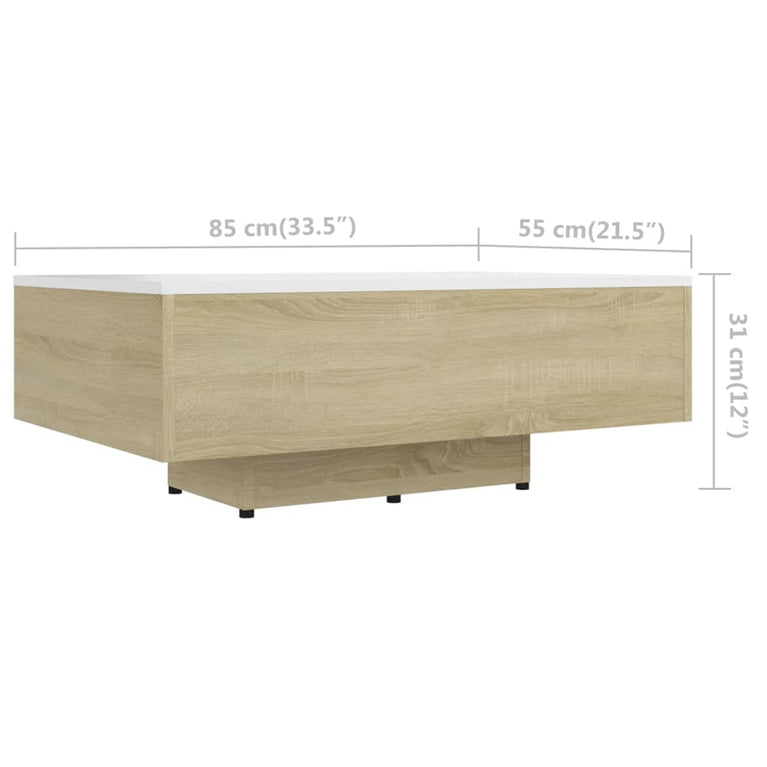 Salontafel 85x55x31 cm spaanplaat wit en sonoma eikenkleurig MeubelReus