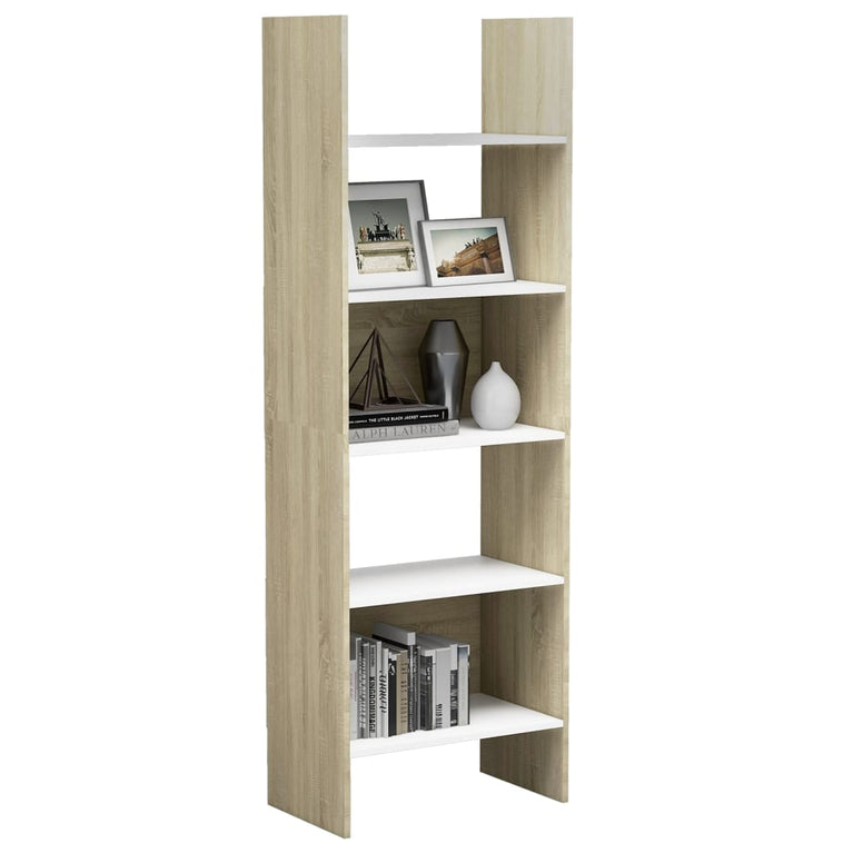 Boekenkast 60x35x180 cm spaanplaat wit en sonoma eikenkleurig