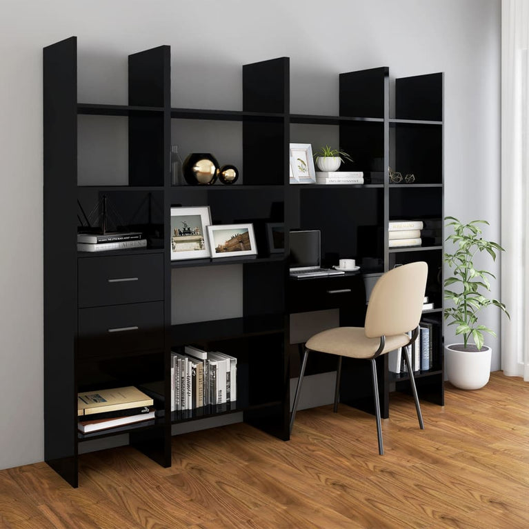 Boekenkast 60x35x180 cm spaanplaat hoogglans zwart MeubelReus