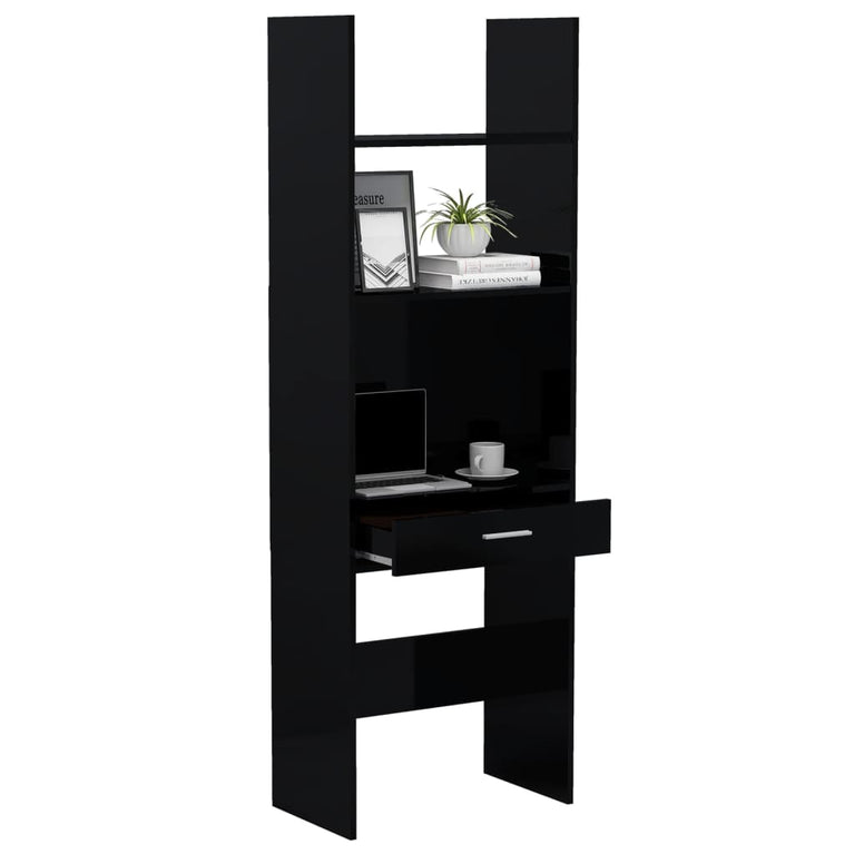 Boekenkast 60x35x180 cm spaanplaat hoogglans zwart MeubelReus