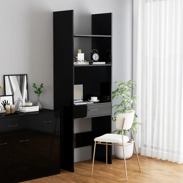 Boekenkast 60x35x180 cm spaanplaat hoogglans zwart MeubelReus