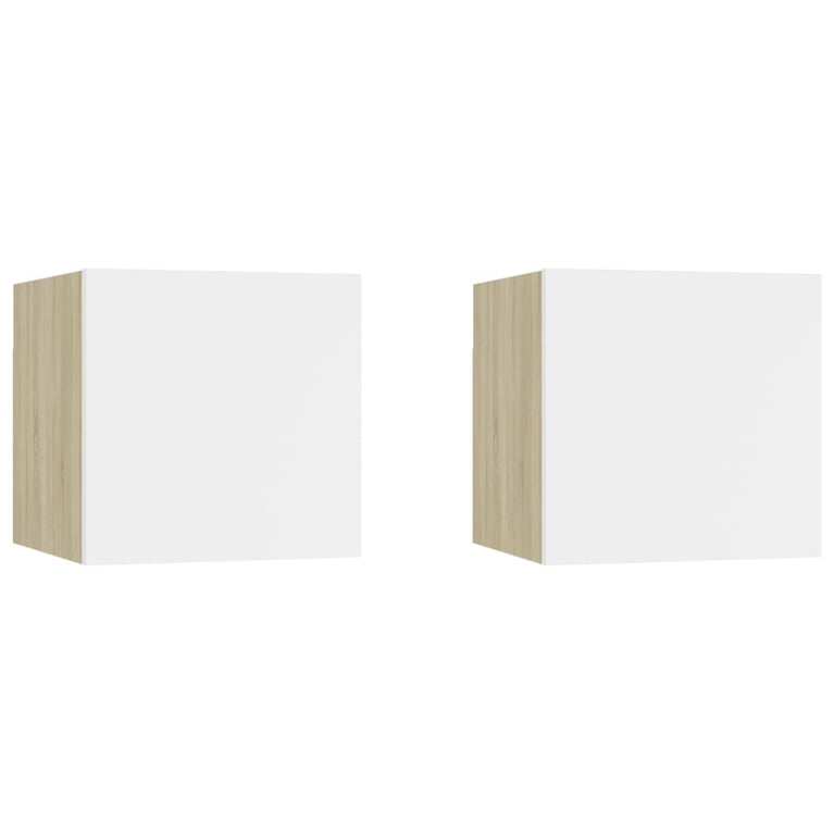Tv-wandmeubelen 2 st 30,5x30x30 cm wit en sonoma eikenkleurig MeubelReus