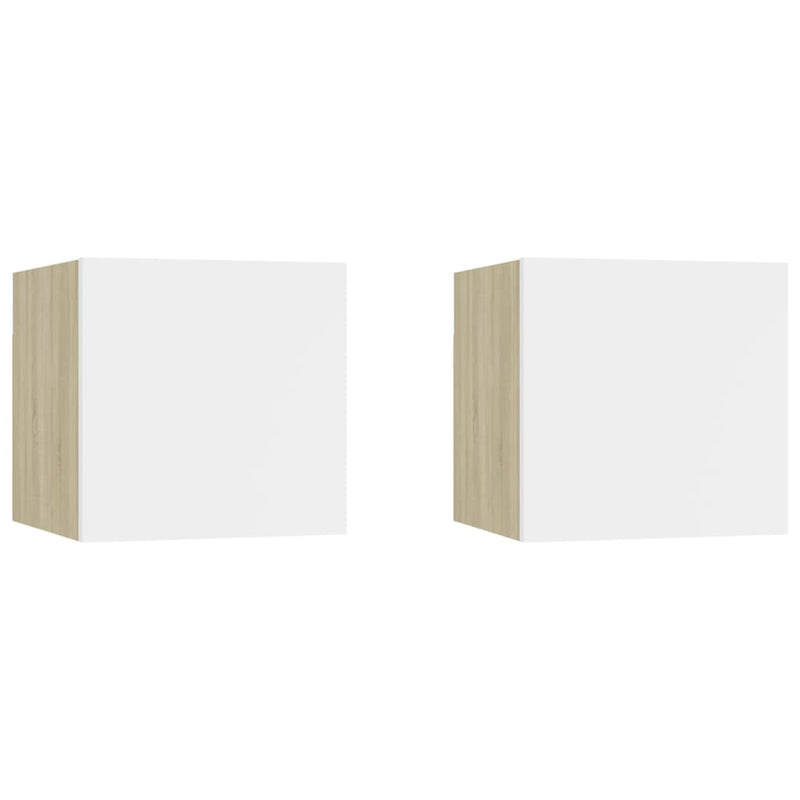 Tv-wandmeubelen 2 st 30,5x30x30 cm wit en sonoma eikenkleurig MeubelReus