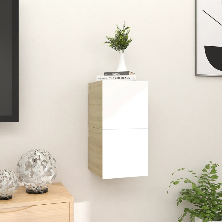 Tv-wandmeubelen 2 st 30,5x30x30 cm wit en sonoma eikenkleurig MeubelReus