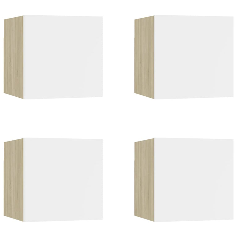 Tv-wandmeubelen 4 st 30,5x30x30 cm wit en sonoma eikenkleurig MeubelReus