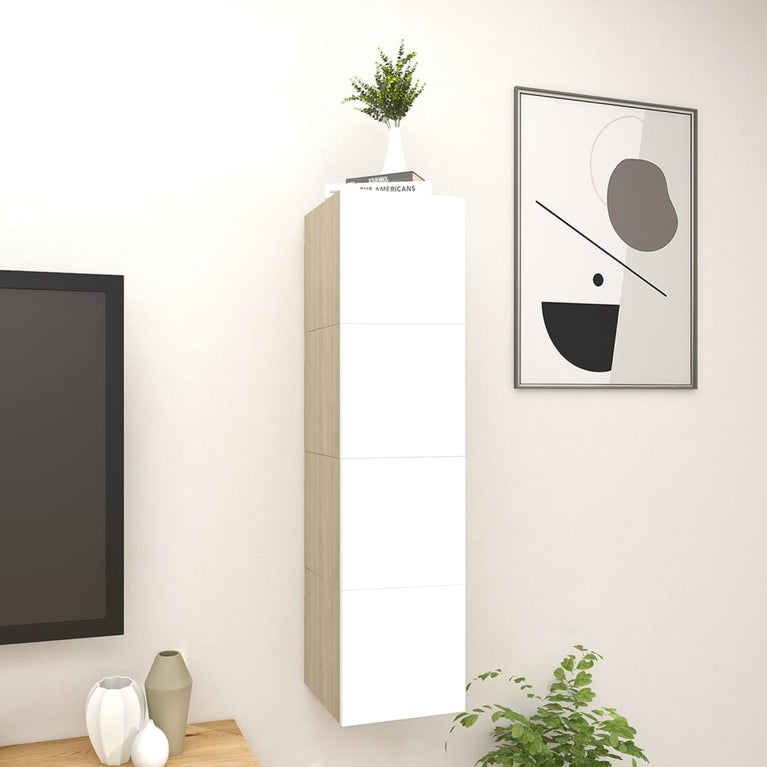 Tv-wandmeubelen 4 st 30,5x30x30 cm wit en sonoma eikenkleurig MeubelReus