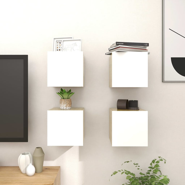 Tv-wandmeubelen 4 st 30,5x30x30 cm wit en sonoma eikenkleurig MeubelReus