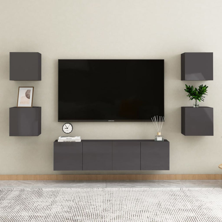 Tv-wandmeubelen 4 st 30,5x30x30 cm hoogglans grijs MeubelReus