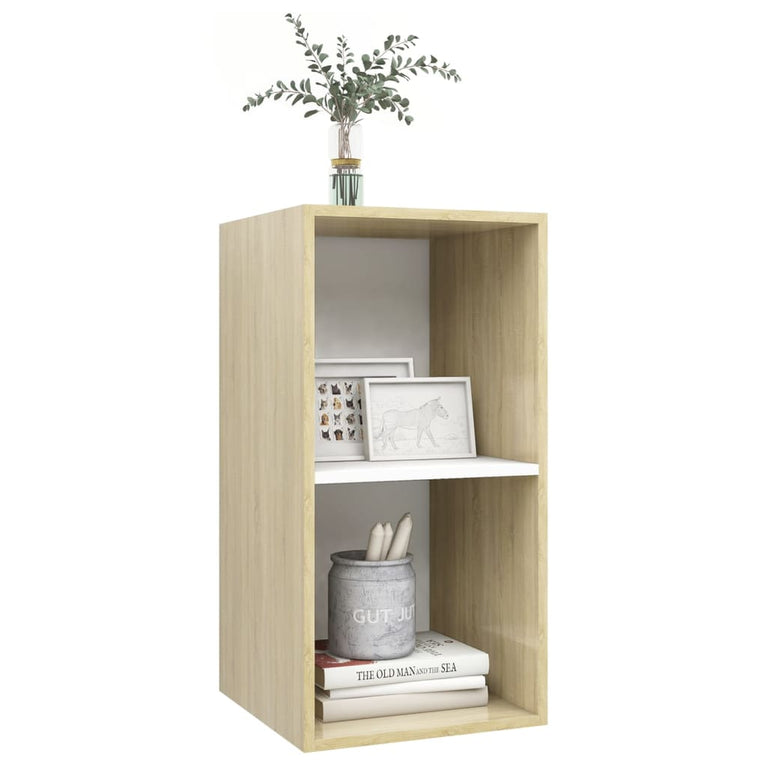 Tv-wandmeubel 37x37x72 cm spaanplaat sonoma eikenkleurig en wit MeubelReus
