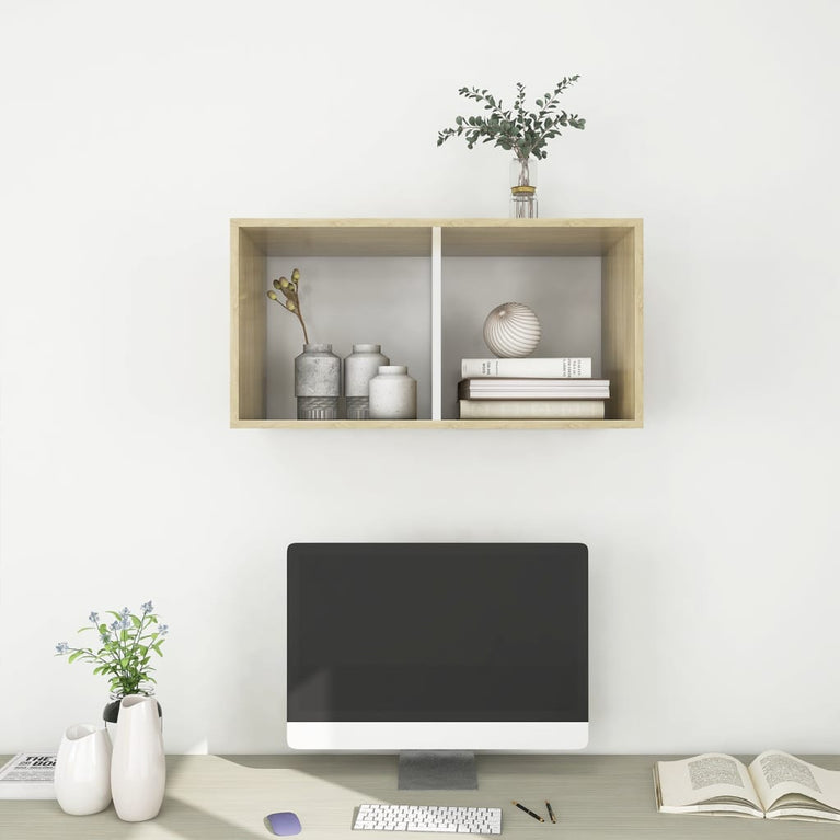 Tv-wandmeubel 37x37x72 cm spaanplaat sonoma eikenkleurig en wit MeubelReus