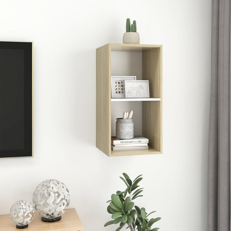 Tv-wandmeubel 37x37x72 cm spaanplaat sonoma eikenkleurig en wit MeubelReus