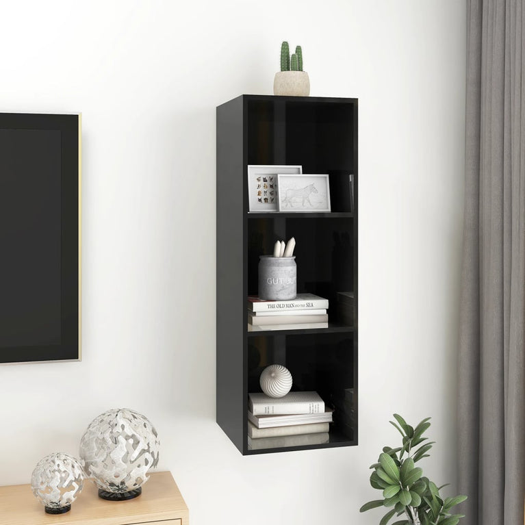 Tv-wandmeubel 37x37x107 cm spaanplaat hoogglans zwart MeubelReus