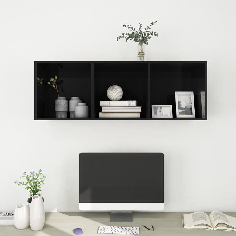 Tv-wandmeubel 37x37x107 cm spaanplaat hoogglans zwart MeubelReus
