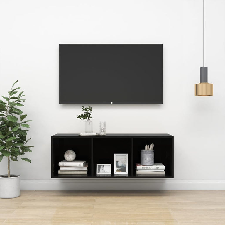Tv-wandmeubel 37x37x107 cm spaanplaat hoogglans zwart MeubelReus