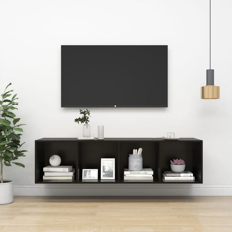 Tv-wandmeubel 37x37x142,5 cm spaanplaat hoogglans zwart MeubelReus