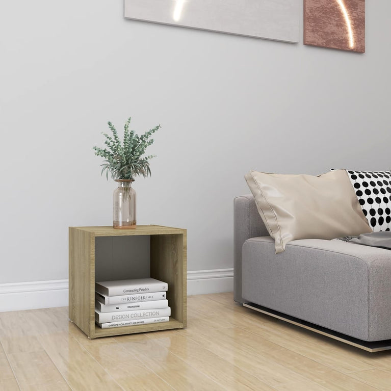 Tv-meubel 37x35x37 cm spaanplaat wit en sonoma eikenkleurig MeubelReus