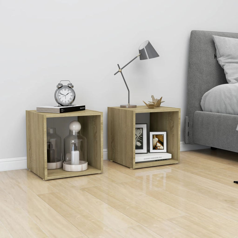 Tv-meubel 37x35x37 cm spaanplaat wit en sonoma eikenkleurig MeubelReus