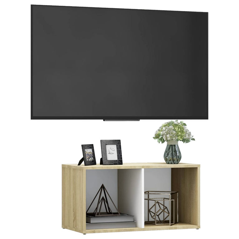 Tv-meubel 72x35x36,5 cm spaanplaat wit en sonoma eikenkleurig