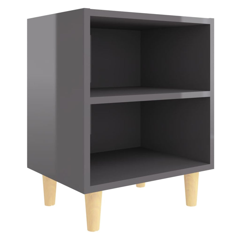 Nachtkastjes 2 st met houten poten 40x30x50 cm hoogglans grijs MeubelReus
