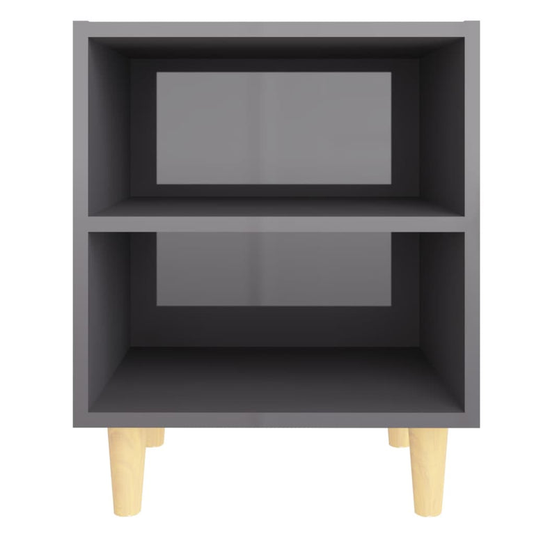 Nachtkastjes 2 st met houten poten 40x30x50 cm hoogglans grijs MeubelReus
