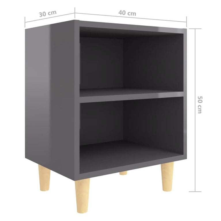 Nachtkastjes 2 st met houten poten 40x30x50 cm hoogglans grijs MeubelReus