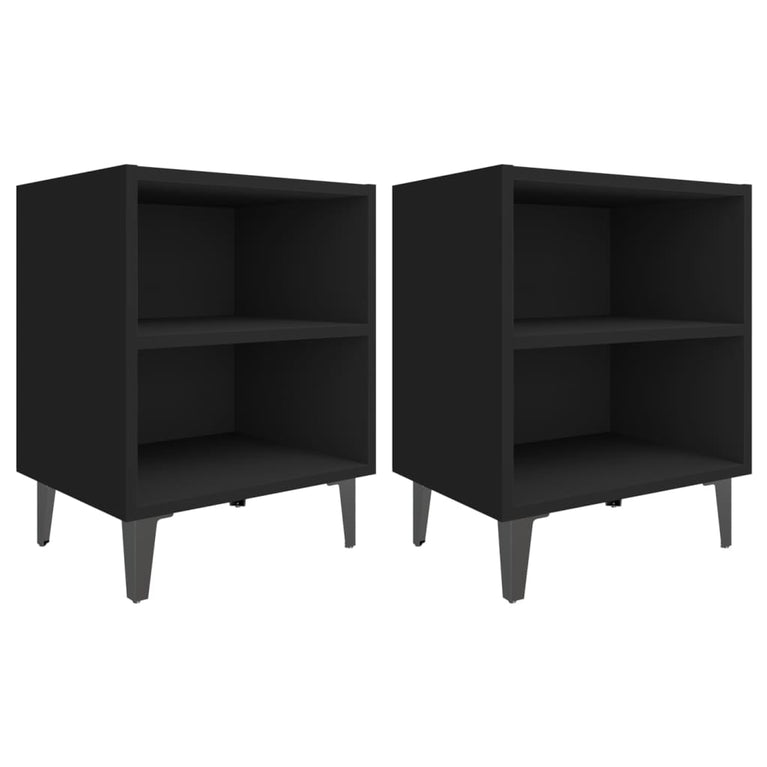 Nachtkastjes 2 st met metalen poten 40x30x50 cm zwart MeubelReus