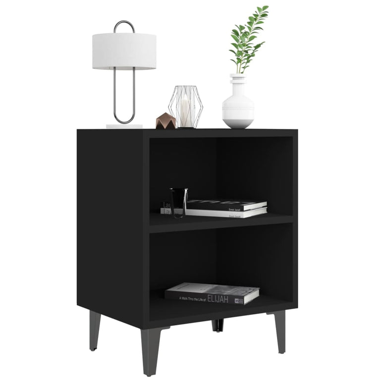 Nachtkastjes 2 st met metalen poten 40x30x50 cm zwart MeubelReus