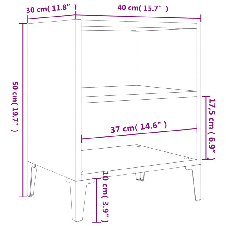 Nachtkastjes 2 st met metalen poten 40x30x50 cm zwart MeubelReus