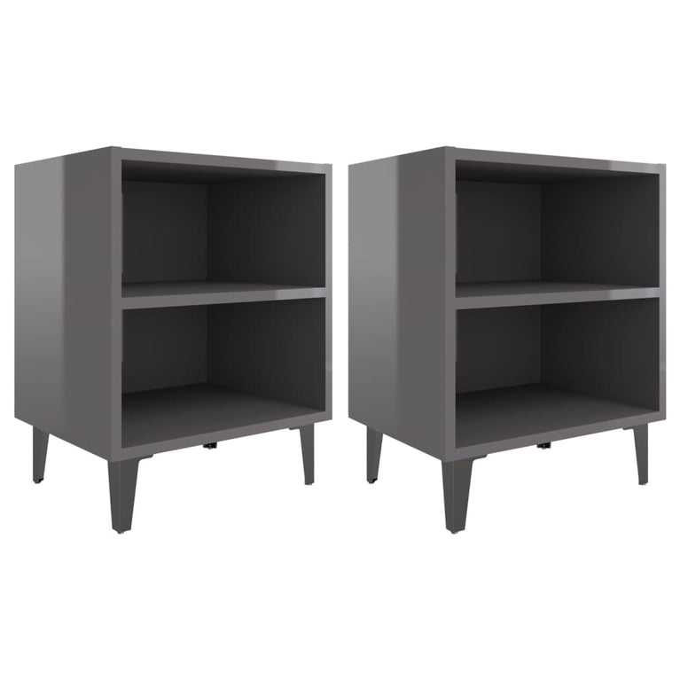 Nachtkastjes 2 st met metalen poten 40x30x50 cm hoogglans grijs MeubelReus