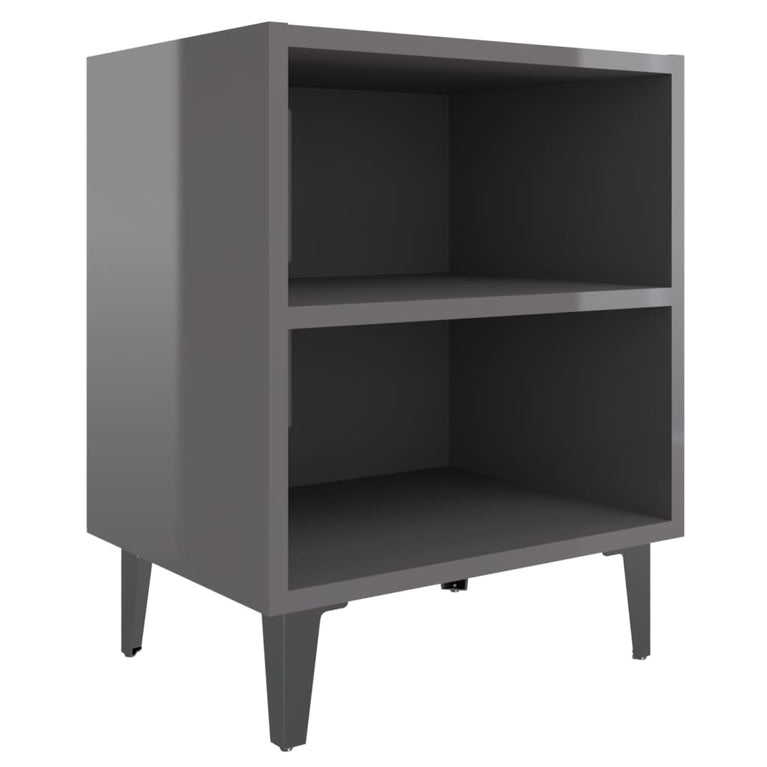 Nachtkastjes 2 st met metalen poten 40x30x50 cm hoogglans grijs MeubelReus