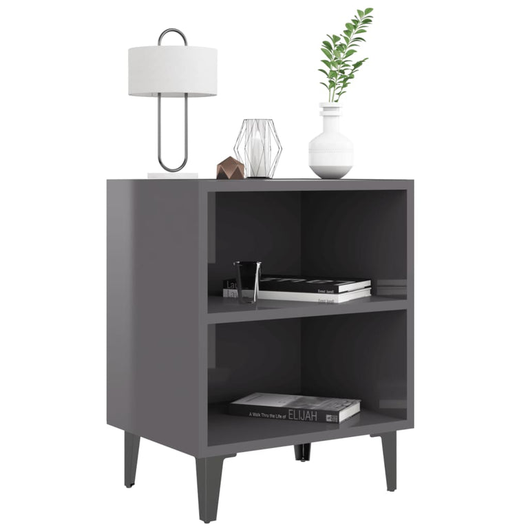 Nachtkastjes 2 st met metalen poten 40x30x50 cm hoogglans grijs MeubelReus