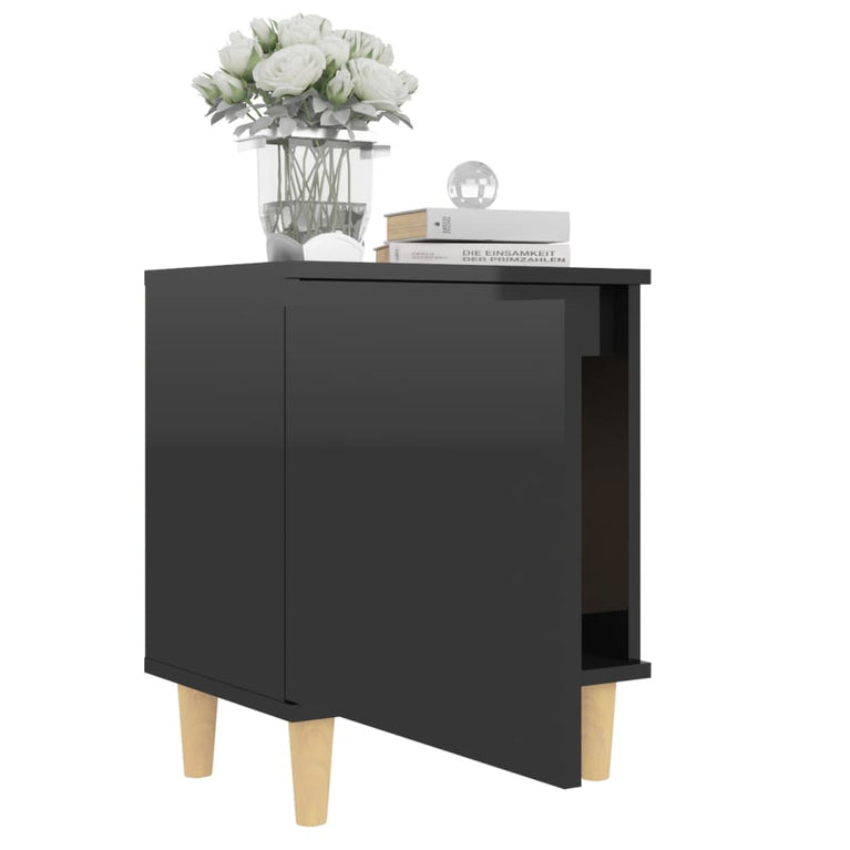 Nachtkastjes 2 st met houten poten 40x30x50 cm hoogglans zwart MeubelReus