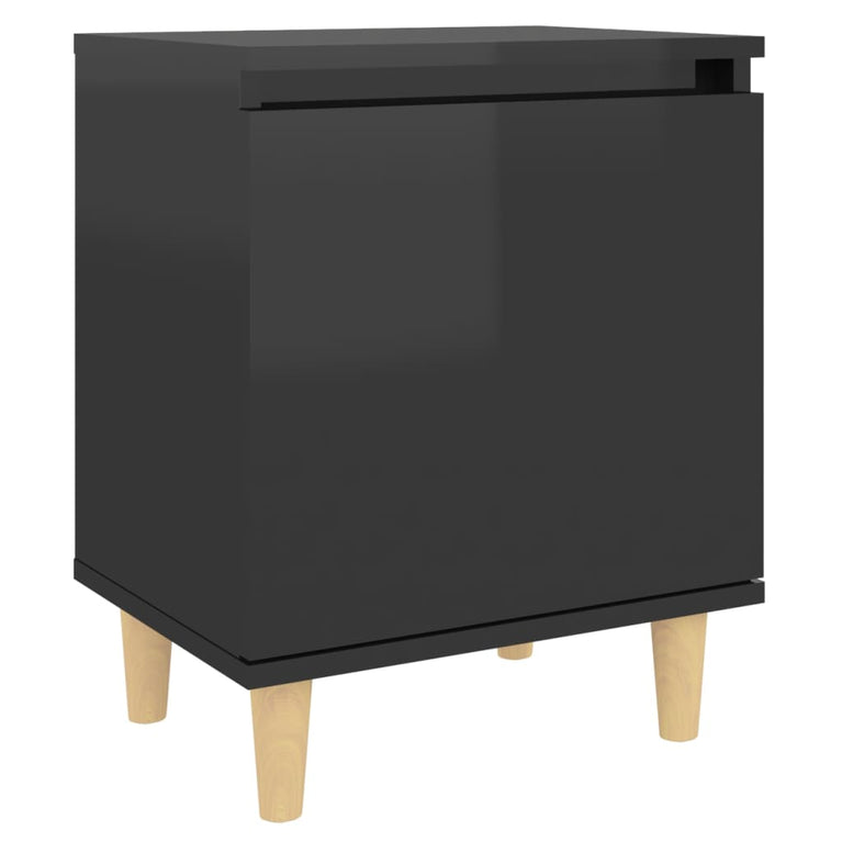 Nachtkastjes 2 st met houten poten 40x30x50 cm hoogglans zwart MeubelReus