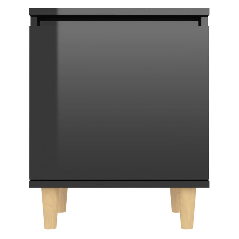 Nachtkastjes 2 st met houten poten 40x30x50 cm hoogglans zwart MeubelReus
