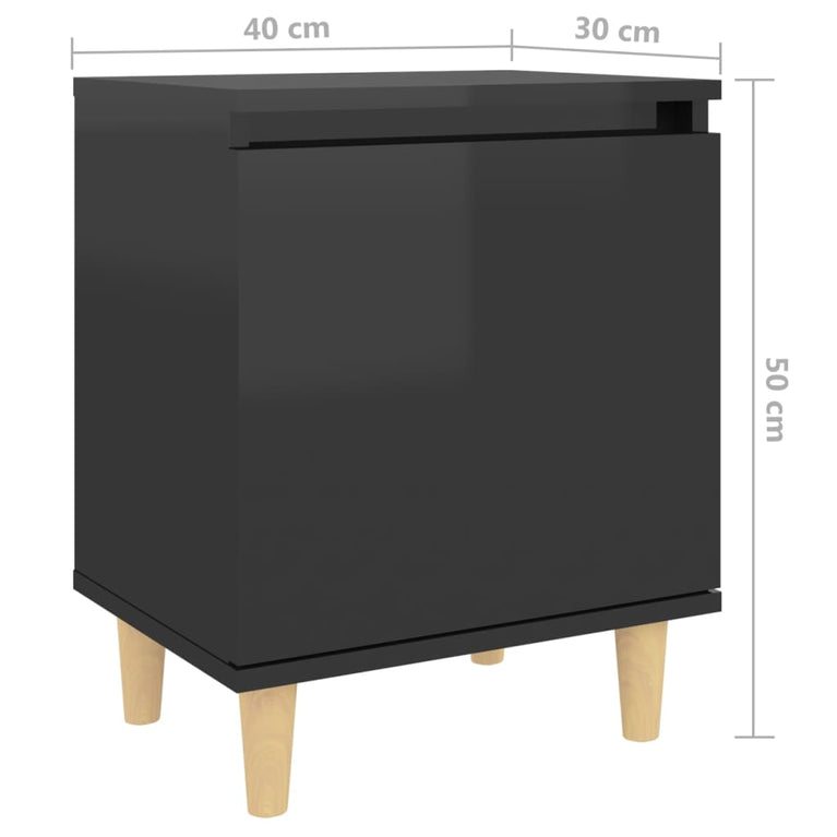 Nachtkastjes 2 st met houten poten 40x30x50 cm hoogglans zwart MeubelReus