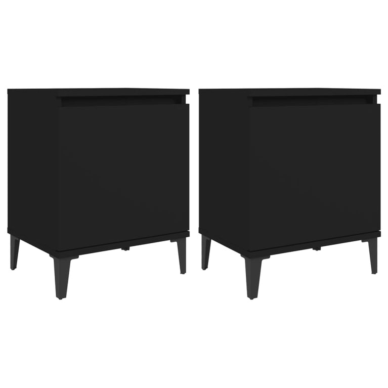 Nachtkastjes 2 st met metalen poten 40x30x50 cm zwart
