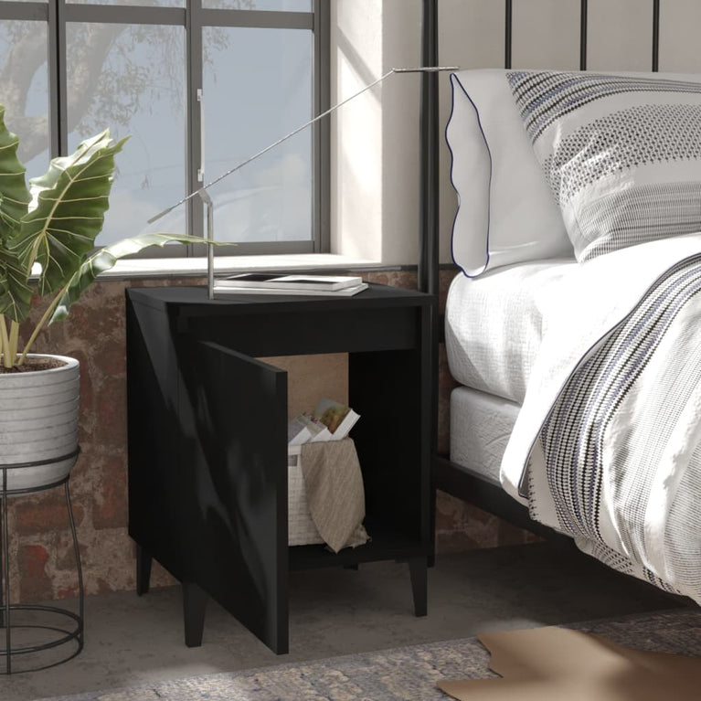 Nachtkastjes 2 st met metalen poten 40x30x50 cm zwart