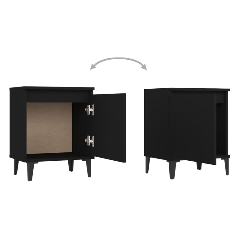 Nachtkastjes 2 st met metalen poten 40x30x50 cm zwart