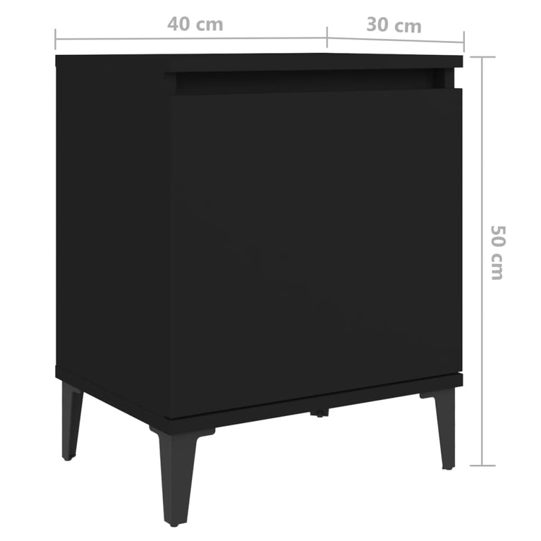 Nachtkastjes 2 st met metalen poten 40x30x50 cm zwart