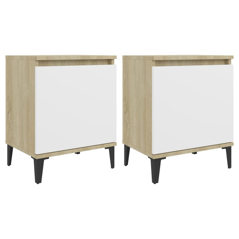 Nachtkastjes 2 st met metalen poten 40x30x50cm sonoma eiken wit MeubelReus