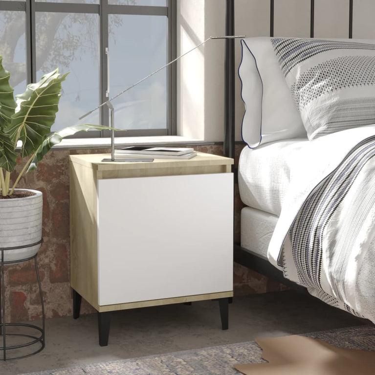 Nachtkastjes 2 st met metalen poten 40x30x50cm sonoma eiken wit MeubelReus