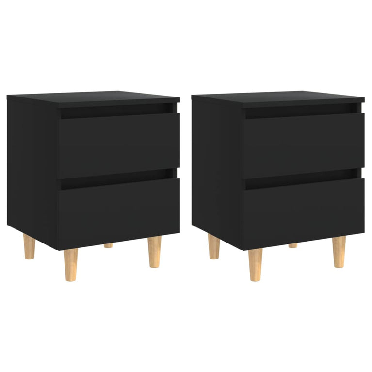 Nachtkastjes 2 st met grenenhouten poten 40x35x50 cm zwart MeubelReus