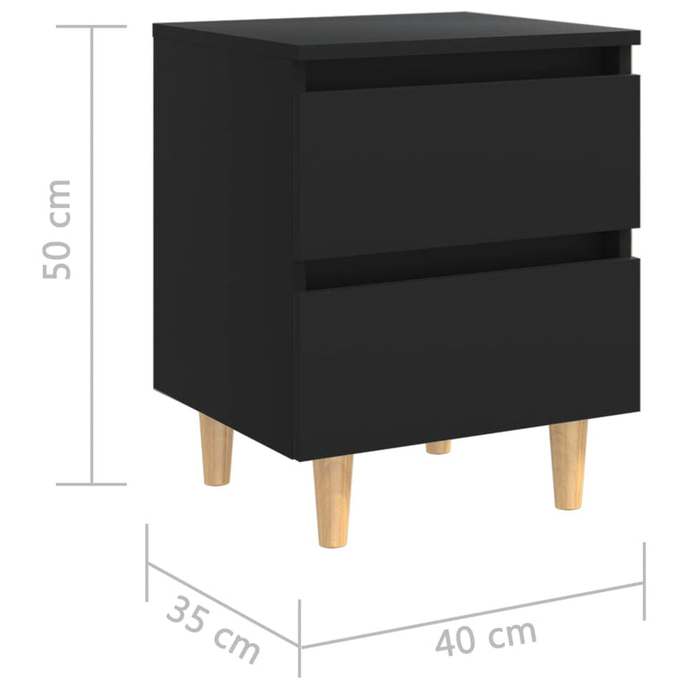 Nachtkastjes 2 st met grenenhouten poten 40x35x50 cm zwart MeubelReus