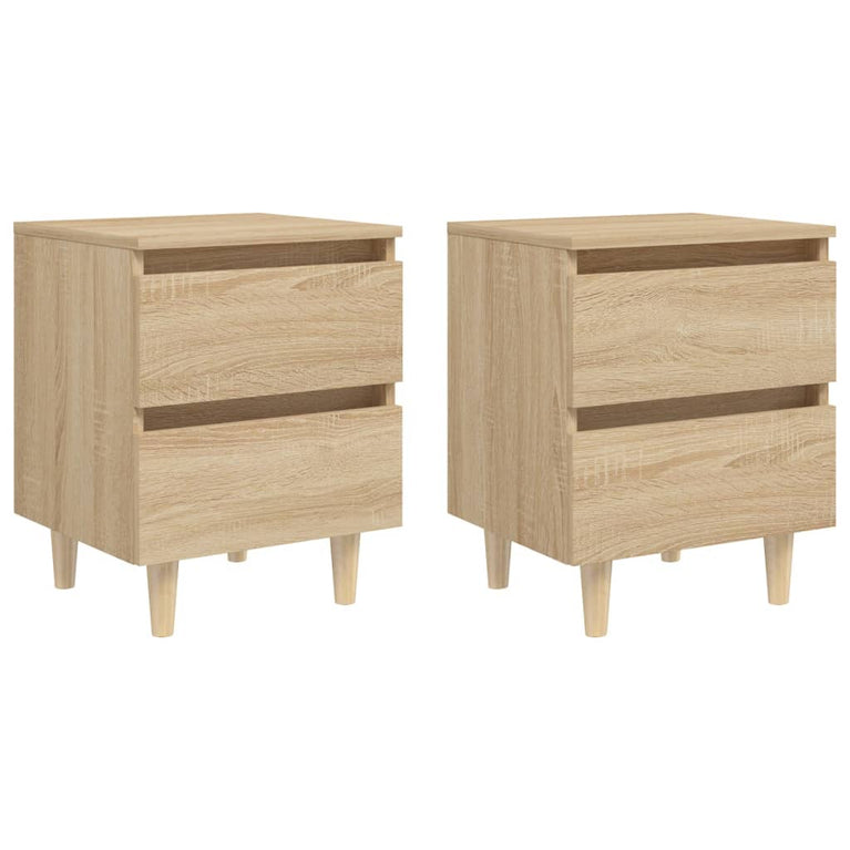 Nachtkastjes 2 st met houten poten 40x35x50cm sonoma eikenkleur MeubelReus