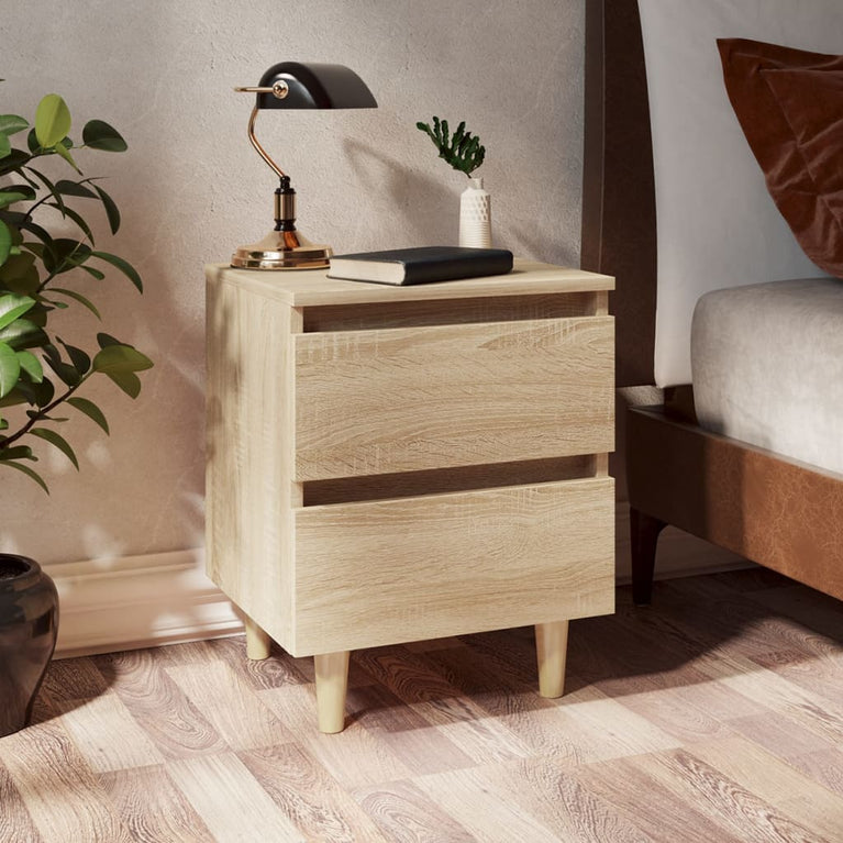 Nachtkastjes 2 st met houten poten 40x35x50cm sonoma eikenkleur MeubelReus