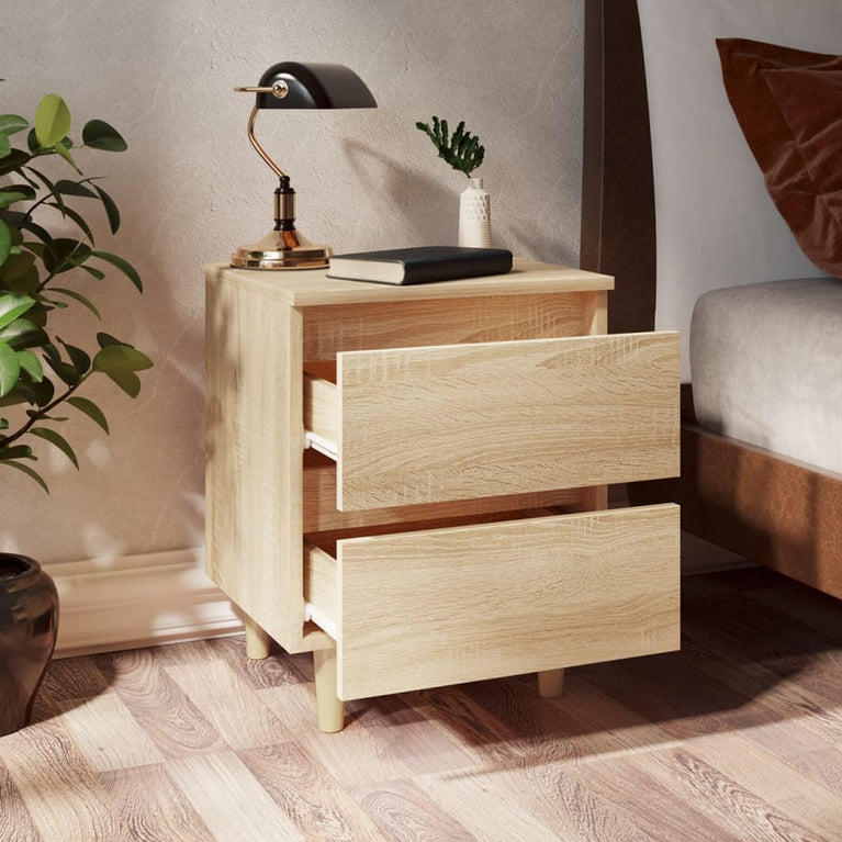 Nachtkastjes 2 st met houten poten 40x35x50cm sonoma eikenkleur MeubelReus