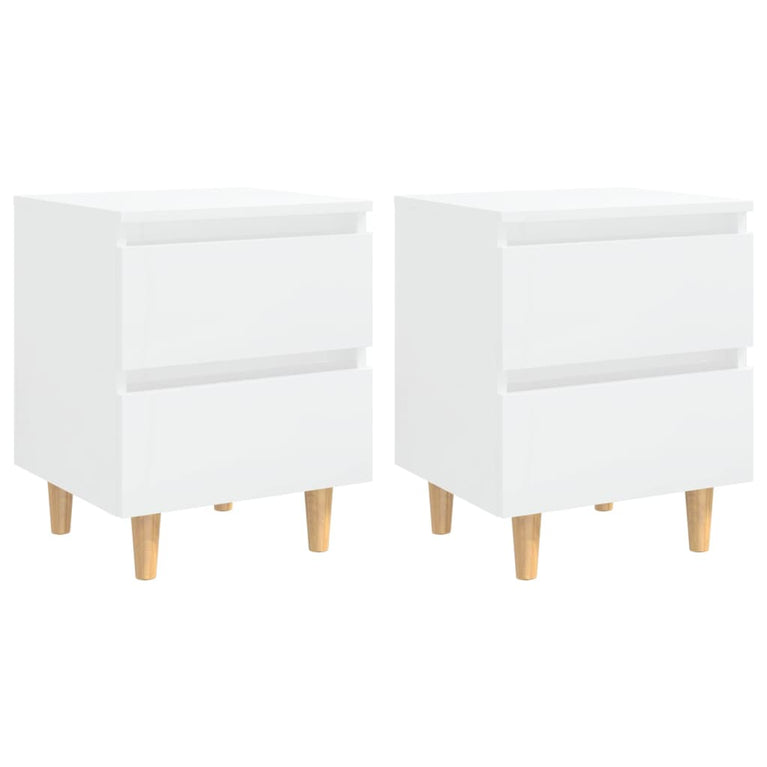 Nachtkastjes 2 st met houten poten 40x35x50 cm hoogglans wit MeubelReus